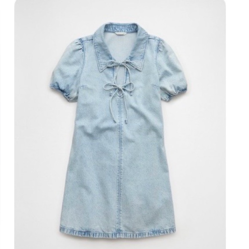 American Eagle Outfitters Blue Denim DRESS L LARGE LIGHT ACID WASH JEAN NWT